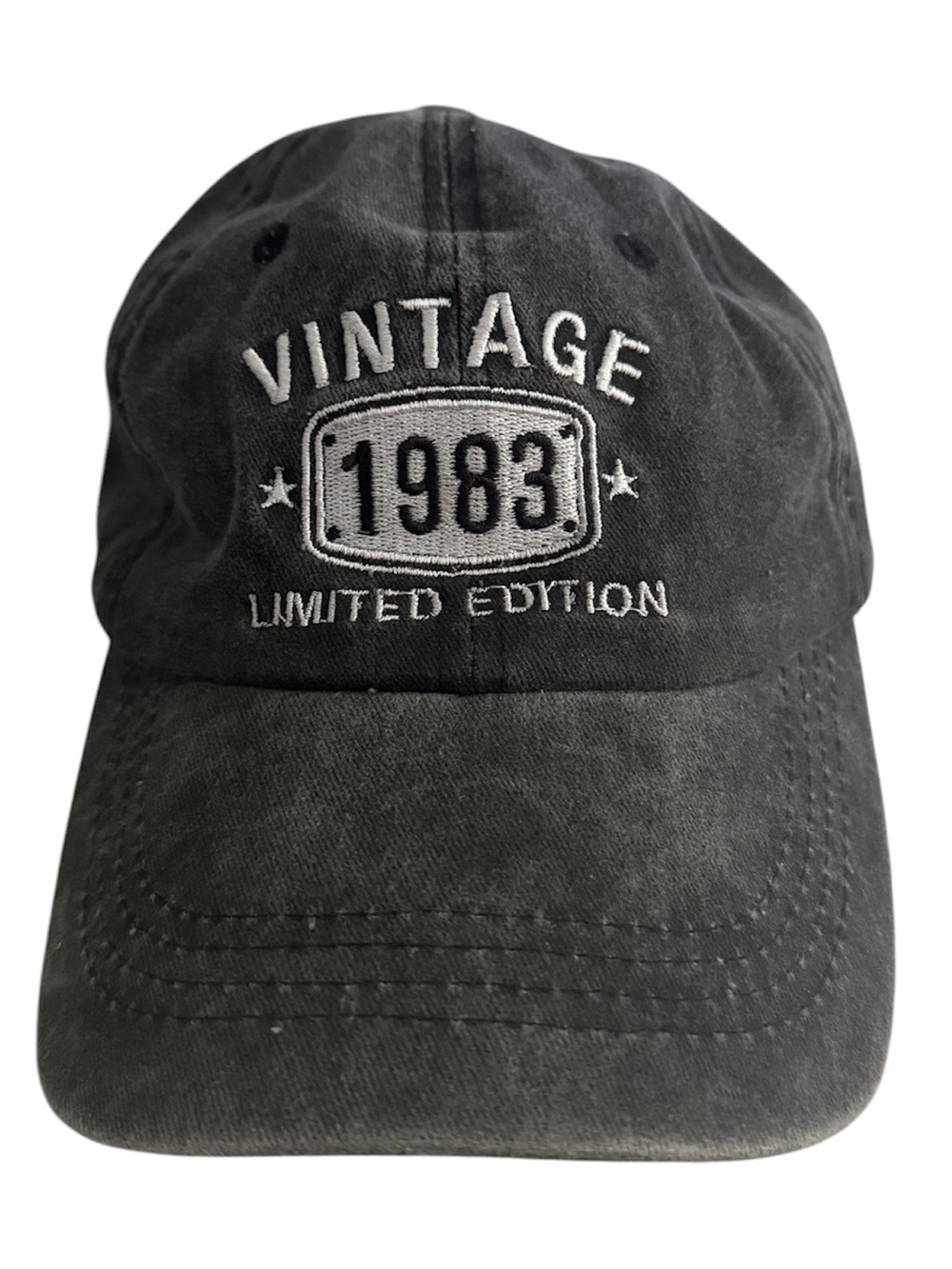 Vintage 1983 Style Black Washed Baseball Cap Adjustable Strap Distressed Hat S/M